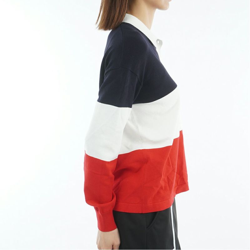 TOMMY HILFIGER GOLF レディース 長袖ラガーシャツ トリコロール レッド