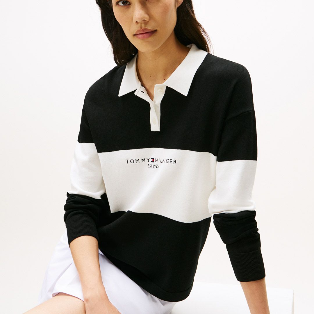 TOMMY HILFIGER GOLF レディース 長袖ラガーシャツ ブラック