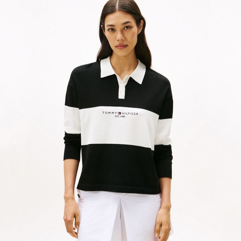 TOMMY HILFIGER GOLF レディース 長袖ラガーシャツ ブラック