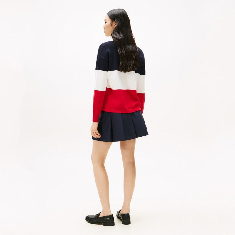 TOMMY HILFIGER GOLF レディース 長袖ラガーシャツ トリコロール レッド