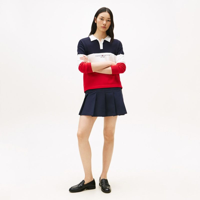 TOMMY HILFIGER GOLF レディース 長袖ラガーシャツ トリコロール レッド