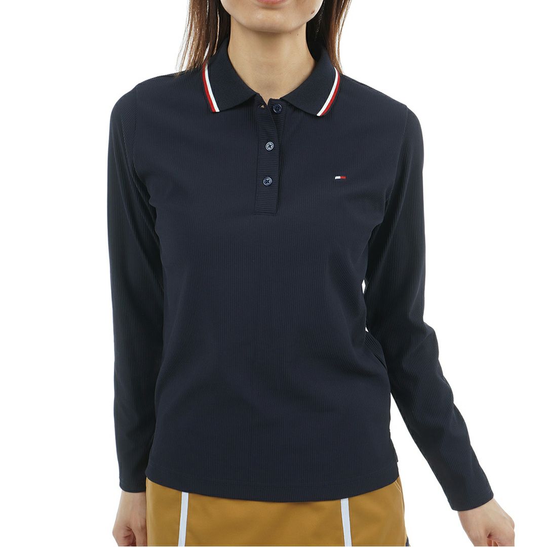 TOMMY HILFIGER GOLF レディース 長袖ポロシャツ ネイビー