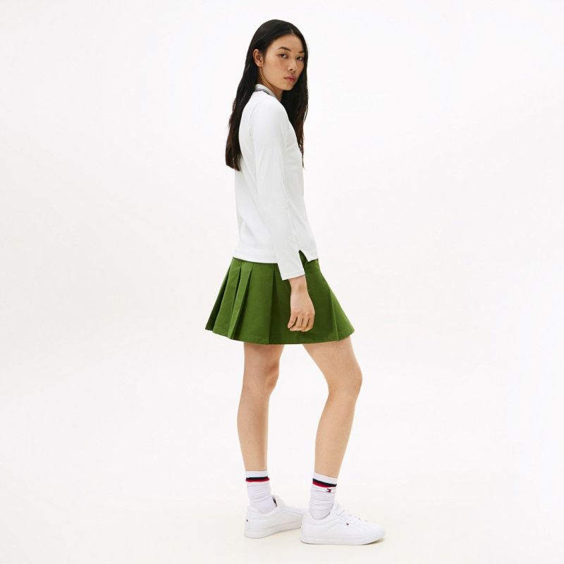 TOMMY HILFIGER GOLF レディース 長袖ポロシャツ ホワイト モデル画像