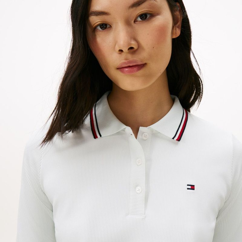 TOMMY HILFIGER GOLF レディース 長袖ポロシャツ ホワイト モデル画像