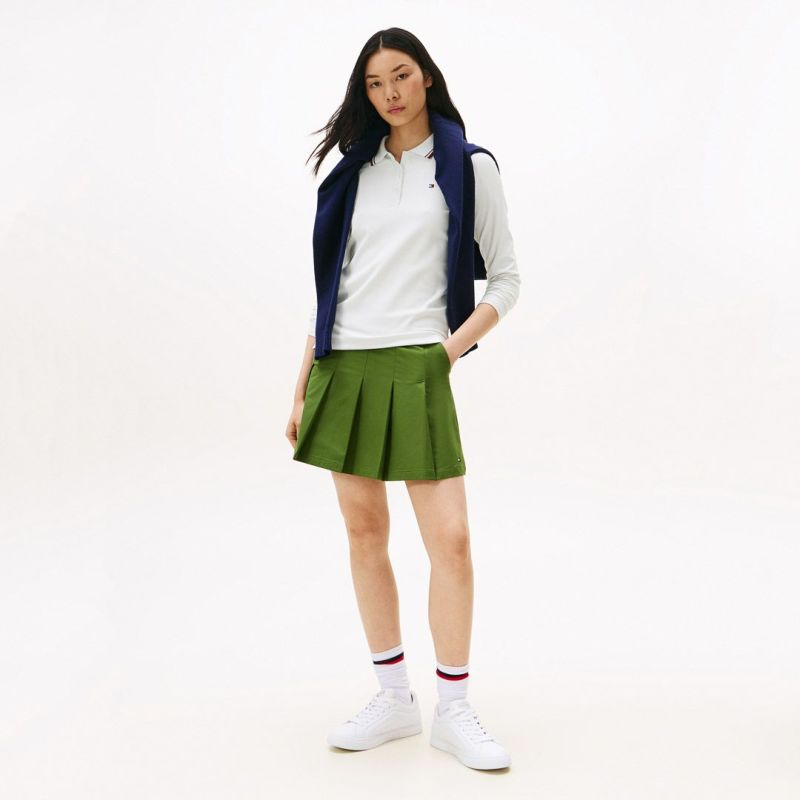 TOMMY HILFIGER GOLF レディース 長袖ポロシャツ ホワイト モデル画像