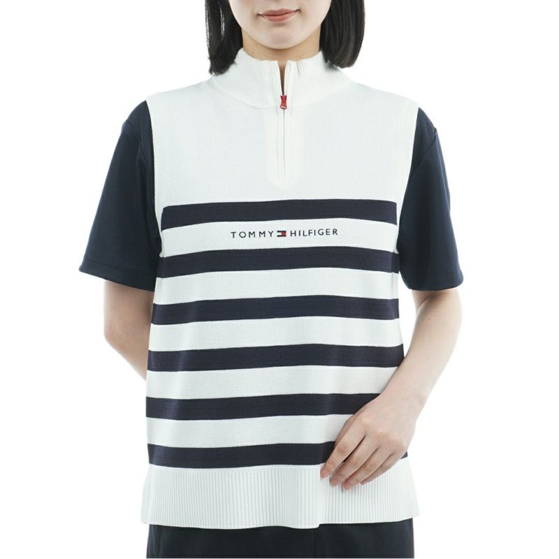 トミー ヒルフィガー ゴルフ Tommy Hilfiger Golf レディース レディース フロントロゴ ハイネック ノースリーブニット THLA561 詳細1