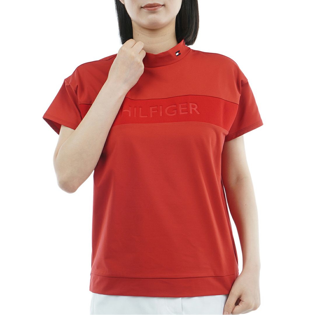 TOMMY HILFIGER GOLF レディース 半袖モックネックシャツ レッド