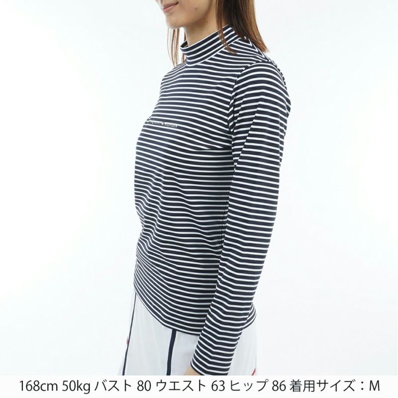 TOMMY HILFIGER GOLF レディース 長袖モックネックシャツ ボーダーネイビー