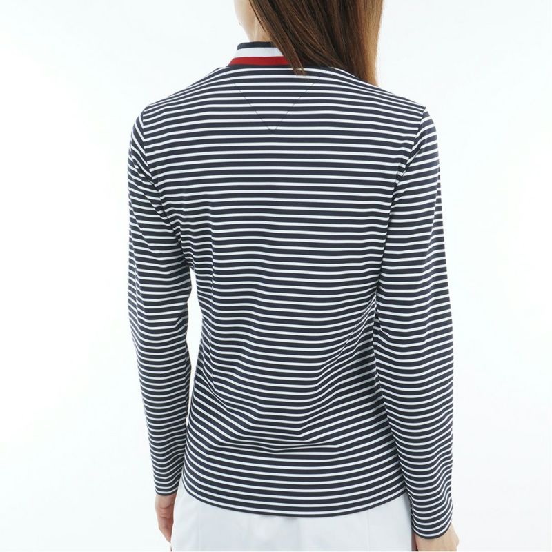TOMMY HILFIGER GOLF レディース 長袖モックネックシャツ ボーダーネイビー