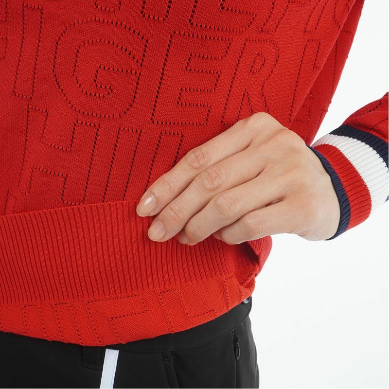 TOMMY HILFIGER GOLF レディース 長袖ニット レッド