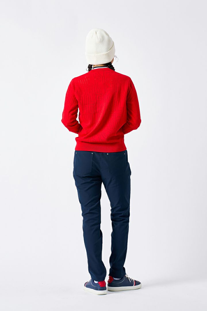 TOMMY HILFIGER GOLF レディース 長袖ニット レッド モデル着用画像