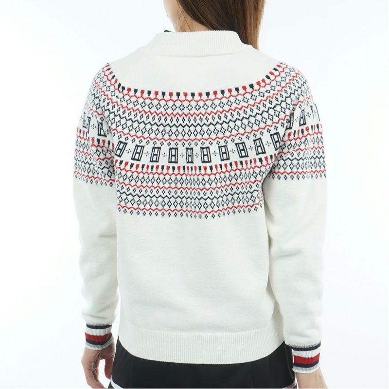 [トミーヒルフィガー]レディース フェアアイル柄 ハイネックニット　ホワイト