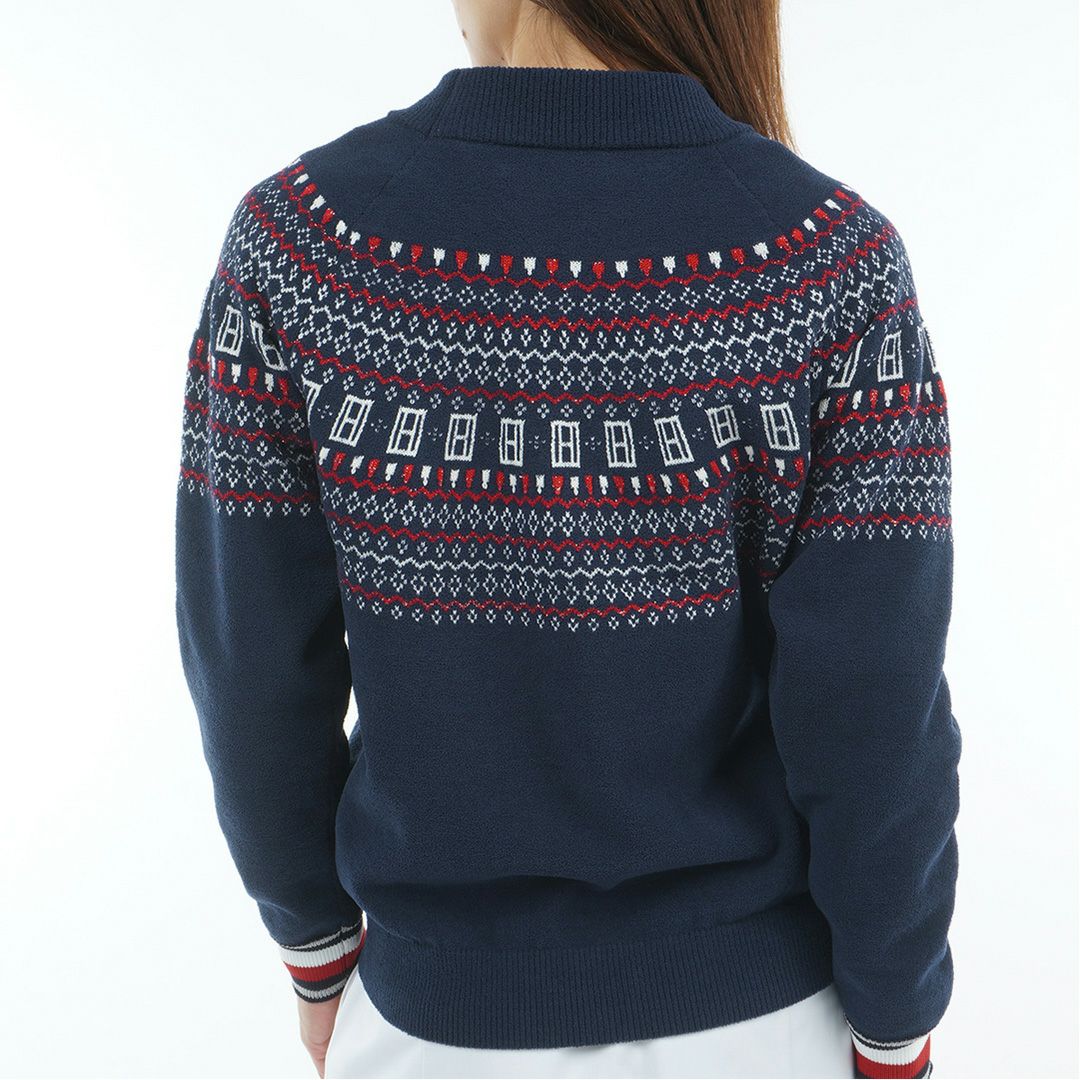 [トミーヒルフィガー]レディース フェアアイル柄 ハイネックニット　ネイビー