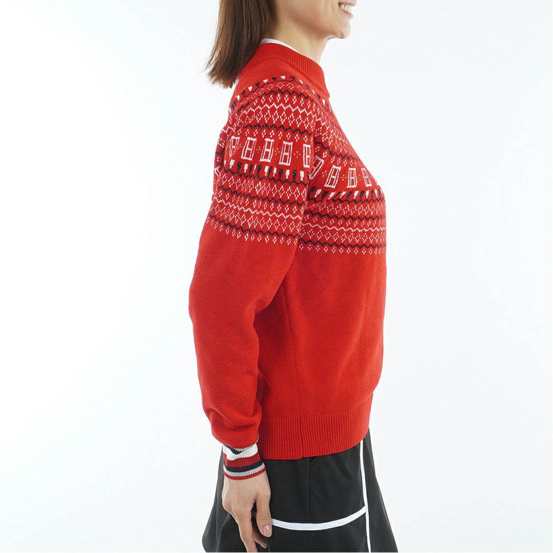 [トミーヒルフィガー]レディース フェアアイル柄 ハイネックニット　レッド