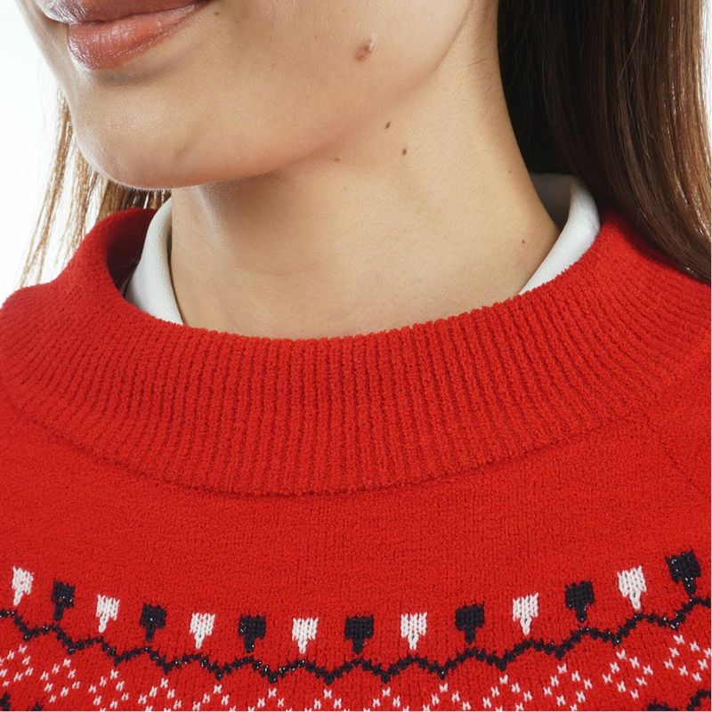 [トミーヒルフィガー]レディース フェアアイル柄 ハイネックニット　レッド