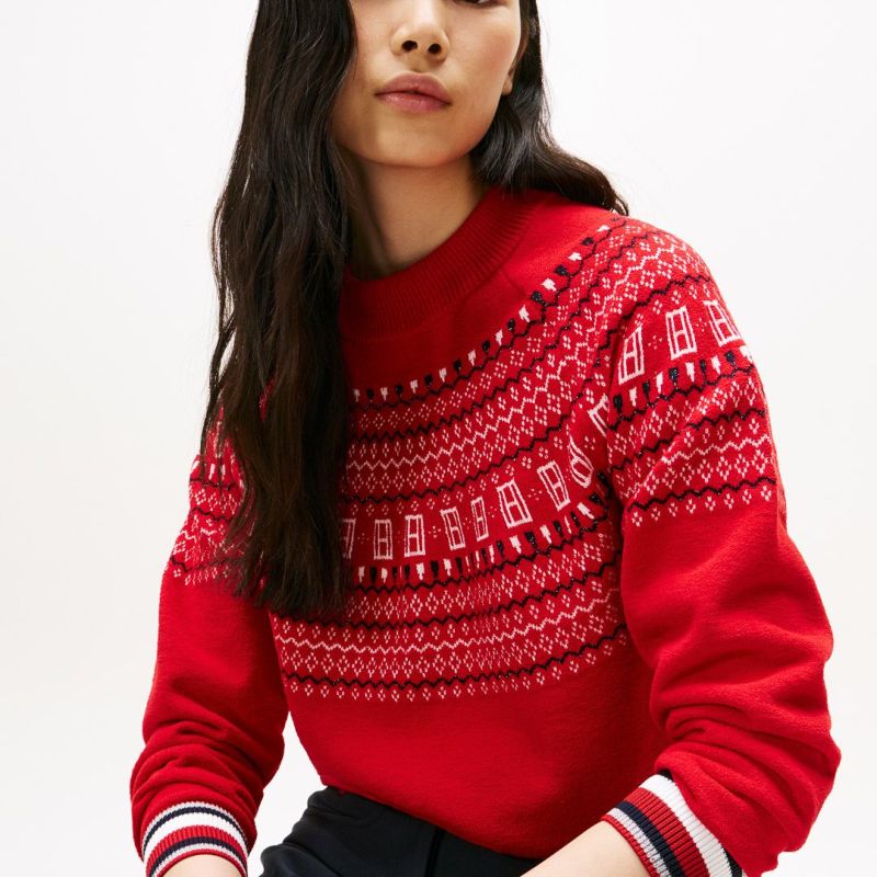 [トミーヒルフィガー]レディース フェアアイル柄 ハイネックニット