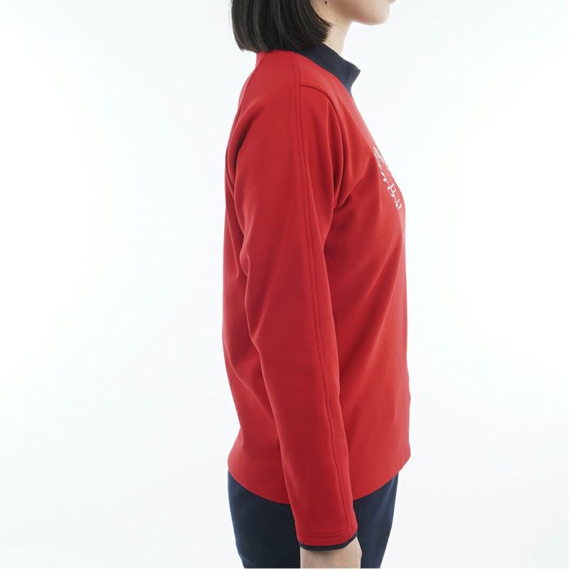 [トミーヒルフィガー]レディース サークルロゴ 長袖モックネックシャツ　レッド