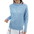 [トミーヒルフィガー]レディース マシュマロタッチ ケーブル柄 ハイネックニット　アイスブルー