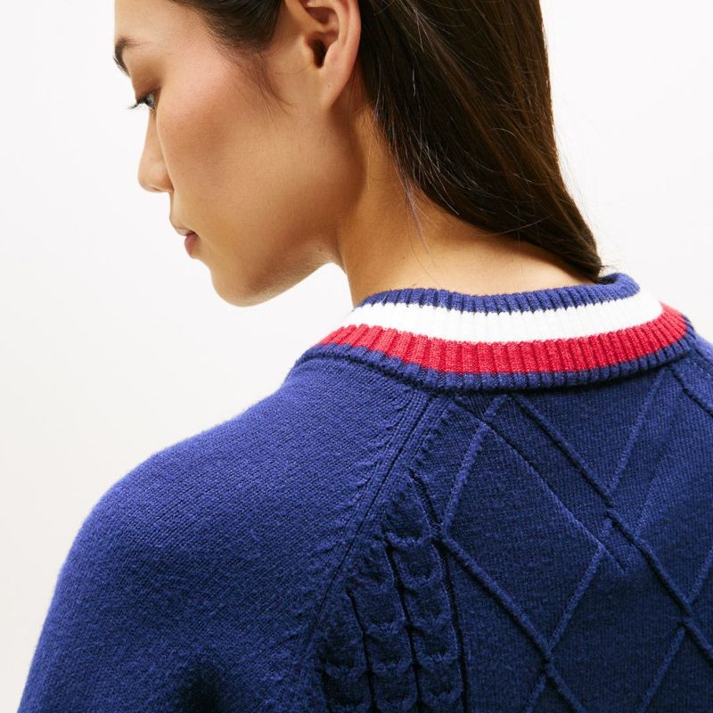 [トミーヒルフィガー]レディース マシュマロタッチ ケーブル柄 ハイネックニット