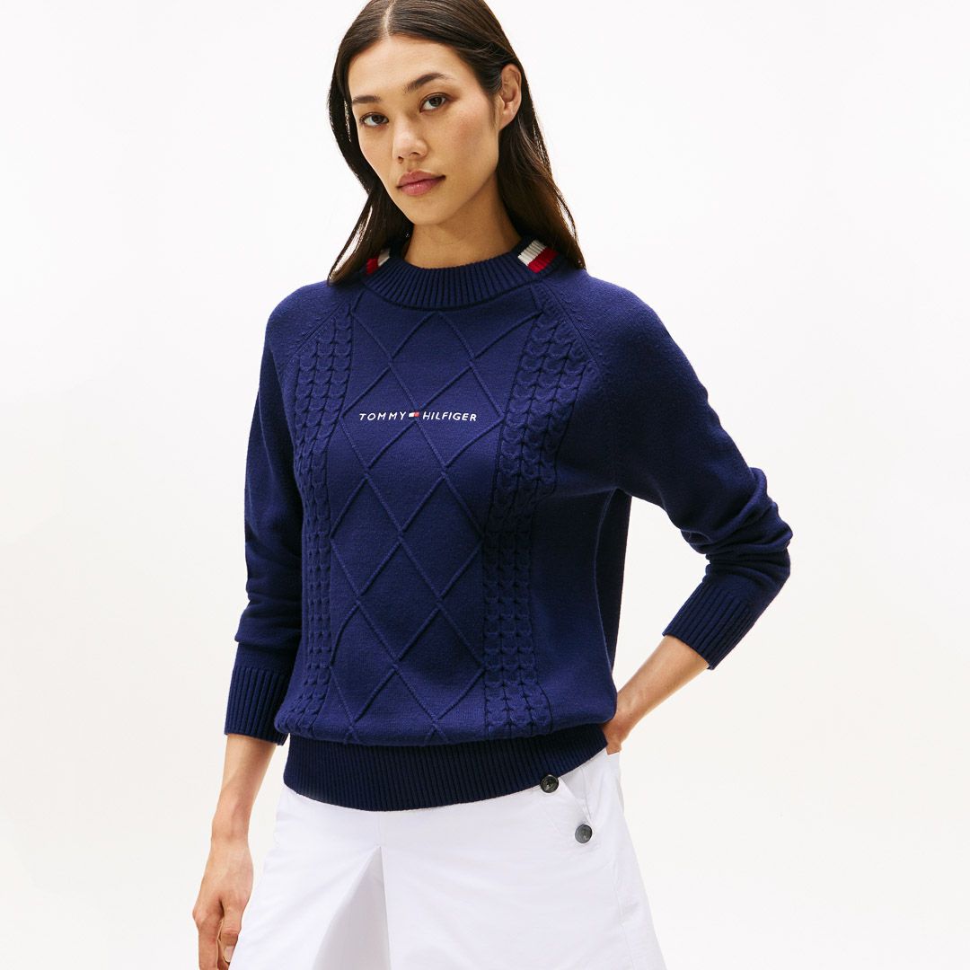 [トミーヒルフィガー]レディース マシュマロタッチ ケーブル柄 ハイネックニット