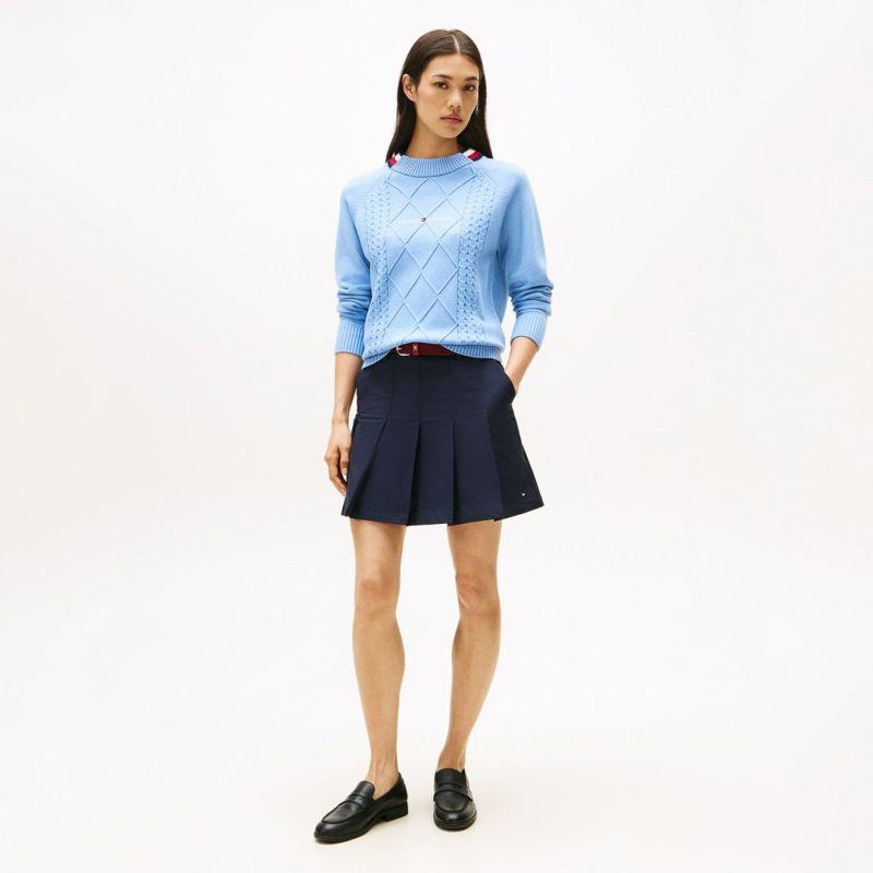 [トミーヒルフィガー]レディース マシュマロタッチ ケーブル柄 ハイネックニット