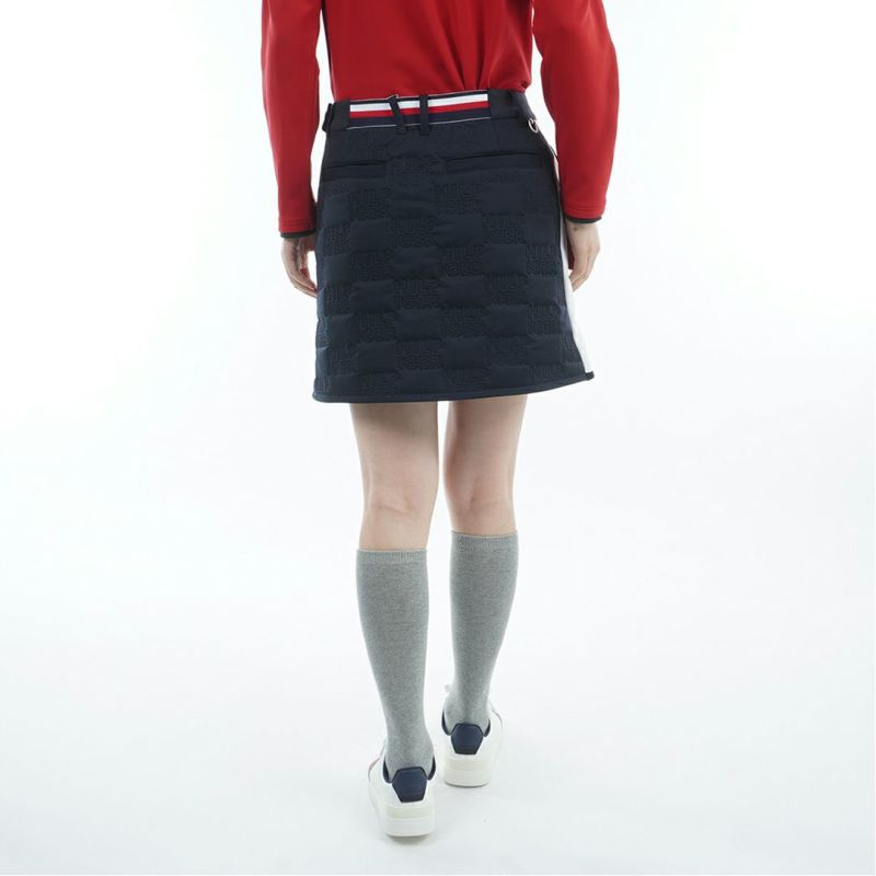 [トミーヒルフィガー]レディース ロゴキルト パテッドスカート　ネイビー