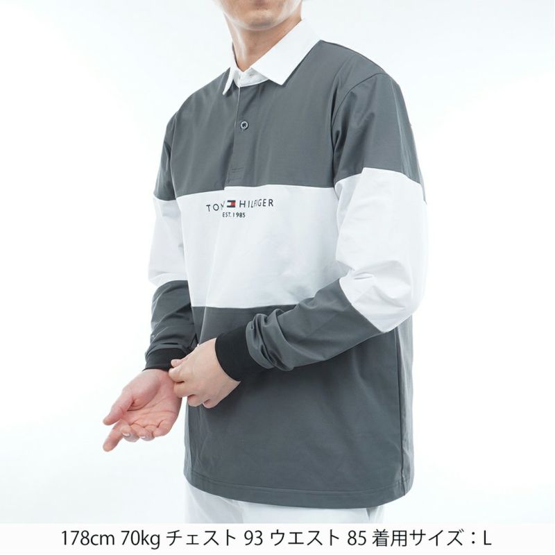 [トミーヒルフィガー]メンズ カラーブロック ラガーシャツ チャコールグレー