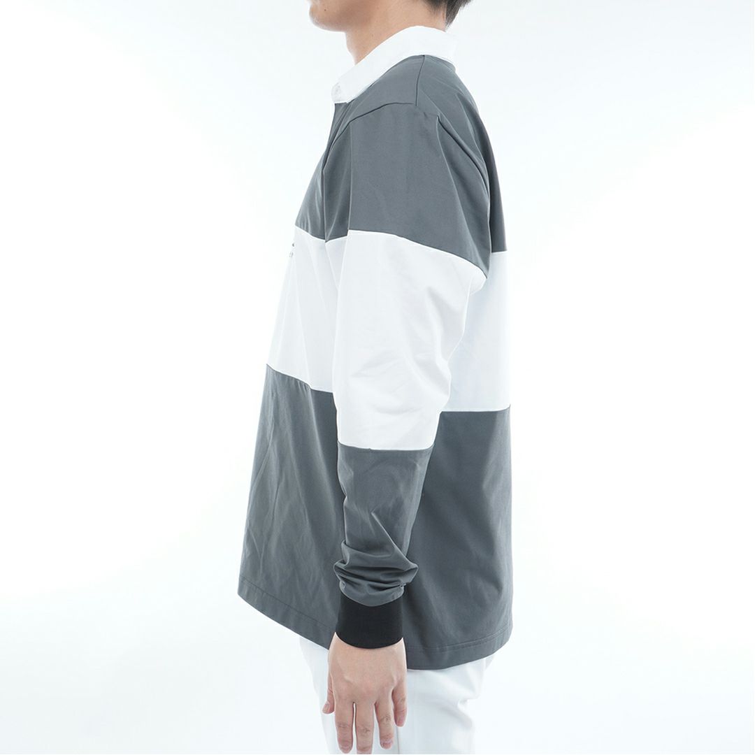 [トミーヒルフィガー]メンズ カラーブロック ラガーシャツ チャコールグレー