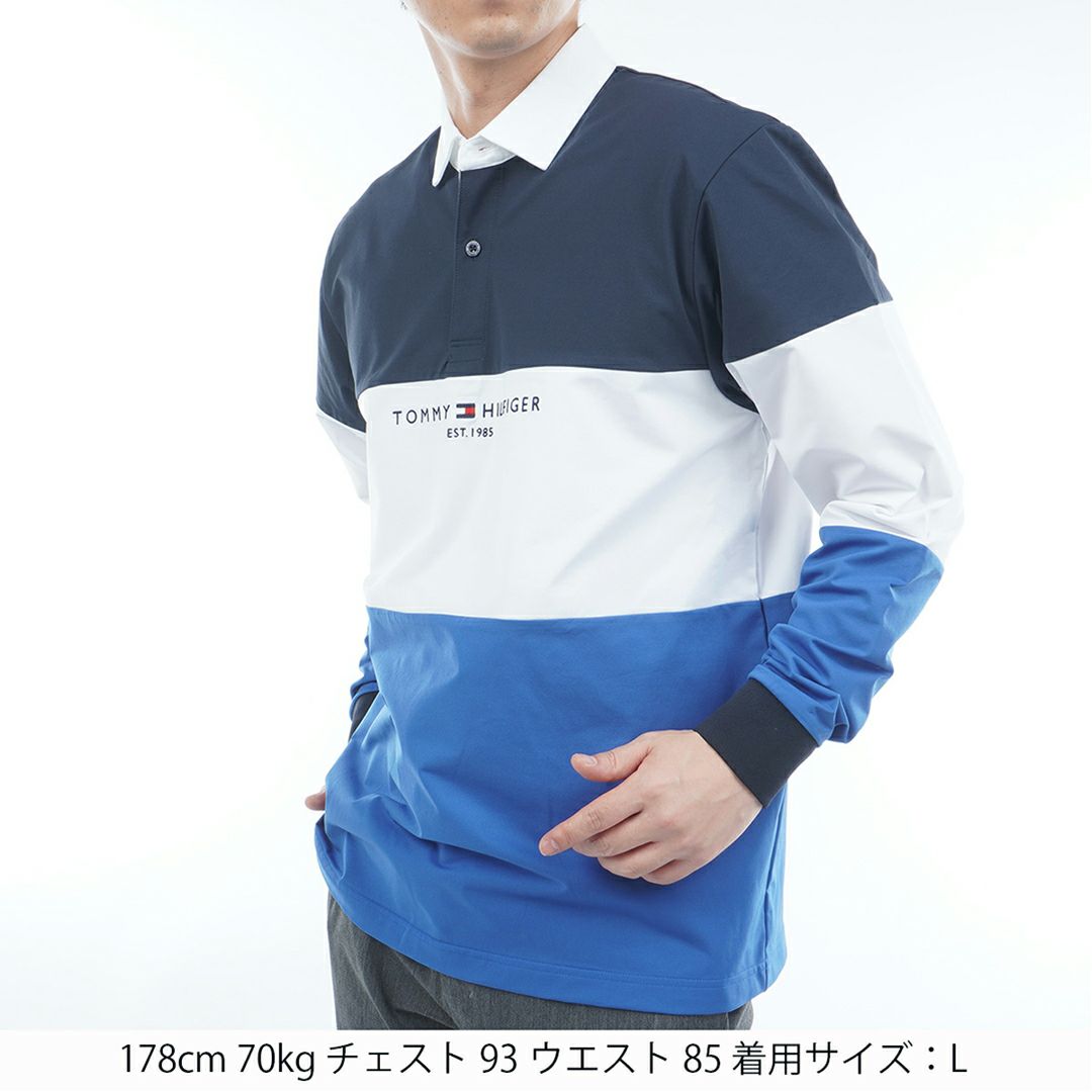 [トミーヒルフィガー]メンズ カラーブロック ラガーシャツ ブルー