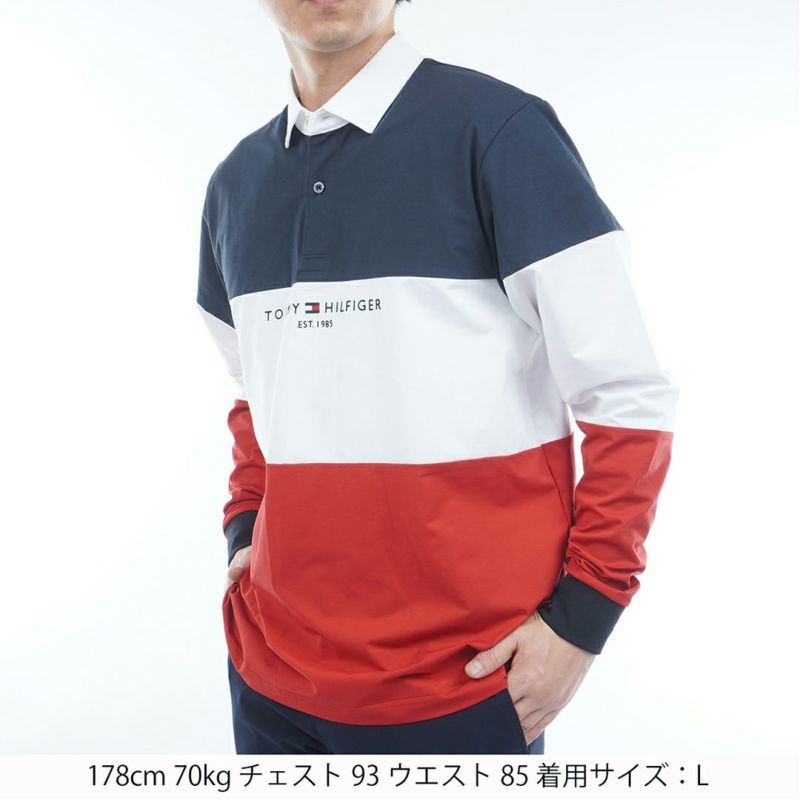 [トミーヒルフィガー]メンズ カラーブロック ラガーシャツ レッド