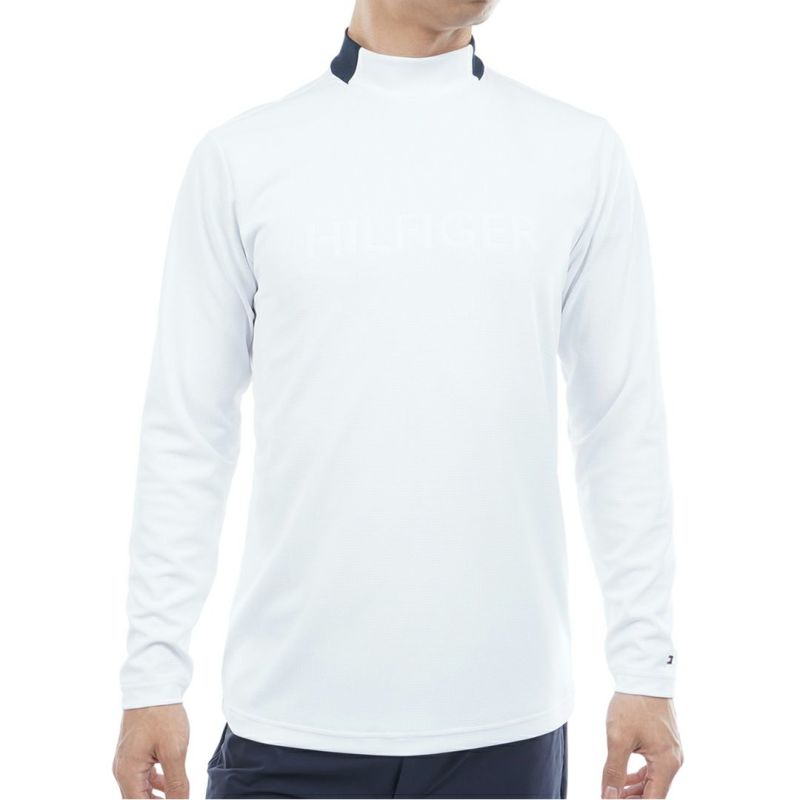 [トミーヒルフィガー]メンズ エンボス 長袖モックネックシャツ　ホワイト