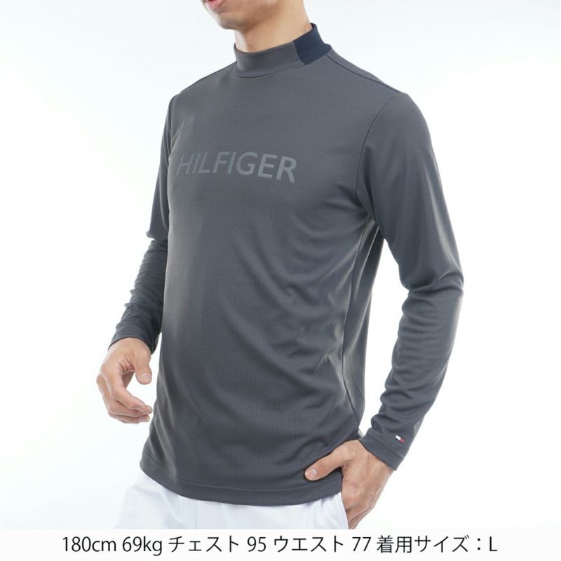 [トミーヒルフィガー]メンズ エンボス 長袖モックネックシャツ　チャコールグレー
