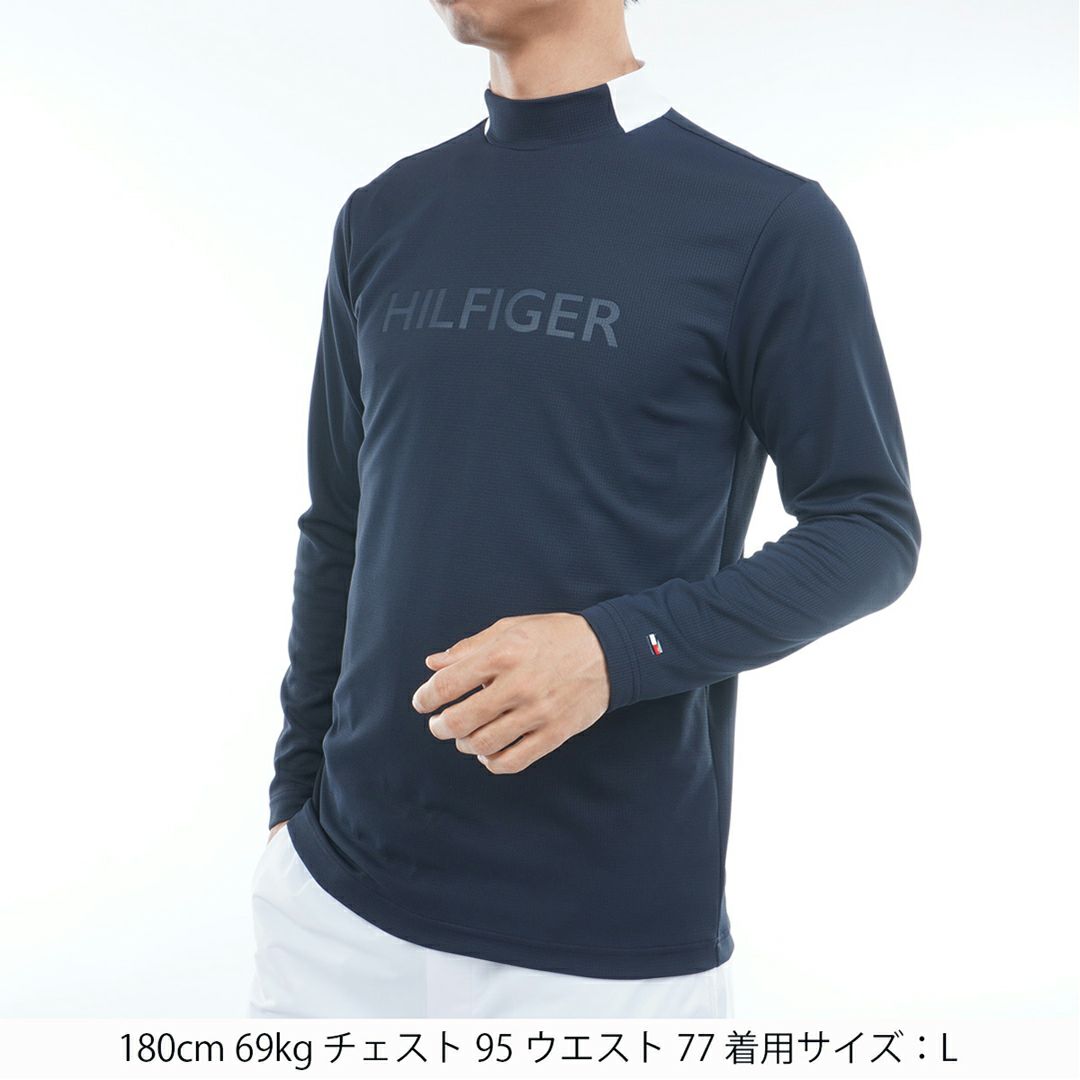 [トミーヒルフィガー]メンズ エンボス 長袖モックネックシャツ　ネイビー