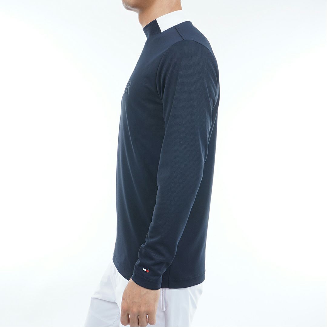 [トミーヒルフィガー]メンズ エンボス 長袖モックネックシャツ　ネイビー