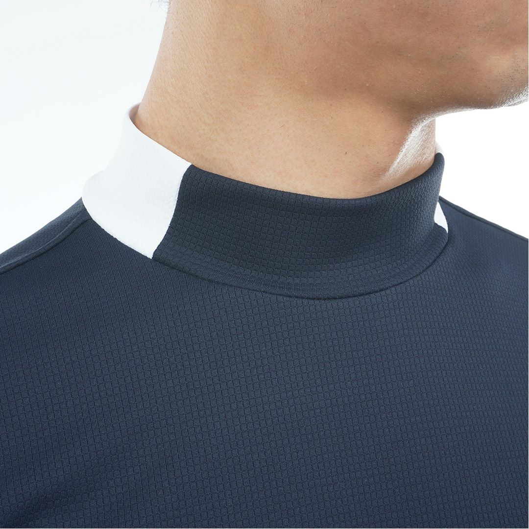 [トミーヒルフィガー]メンズ エンボス 長袖モックネックシャツ　ネイビー