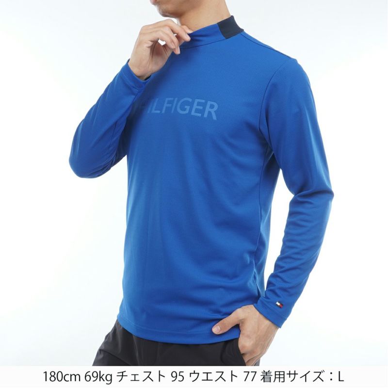 [トミーヒルフィガー]メンズ エンボス 長袖モックネックシャツ　ブルー