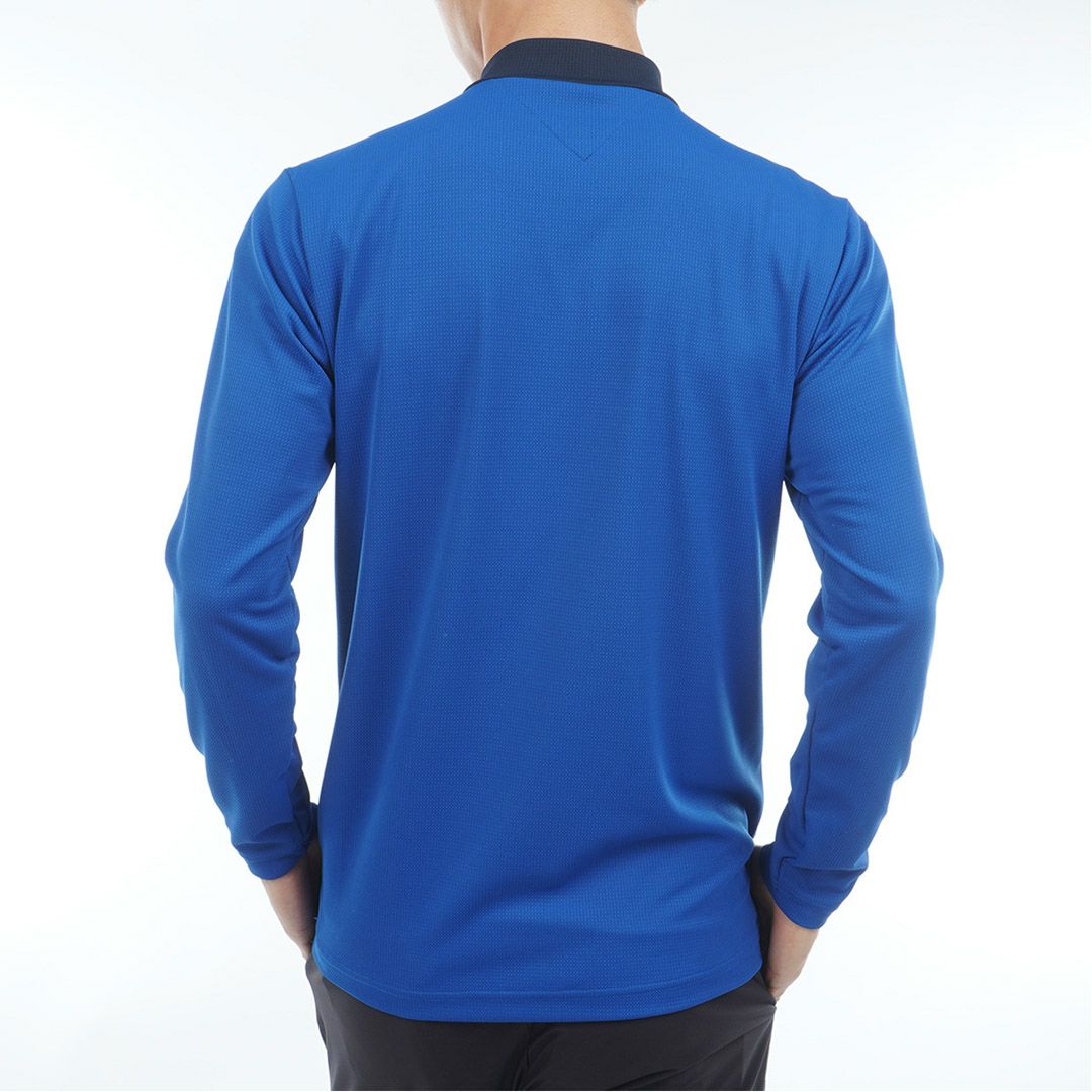 [トミーヒルフィガー]メンズ エンボス 長袖モックネックシャツ　ブルー