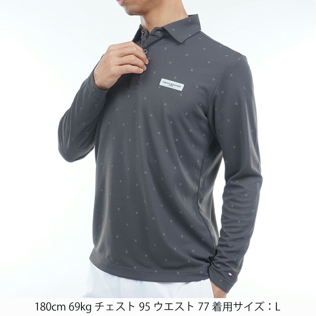 [トミーヒルフィガー]メンズ ロゴ長袖 台衿付きシャツ　チャコールグレー