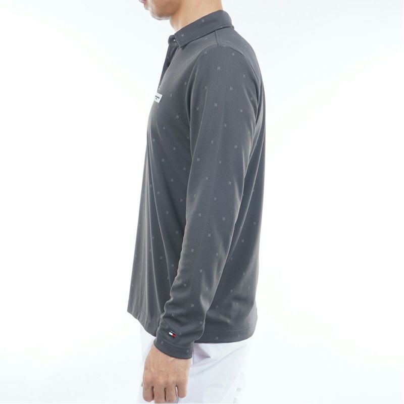 [トミーヒルフィガー]メンズ ロゴ長袖 台衿付きシャツ　チャコールグレー