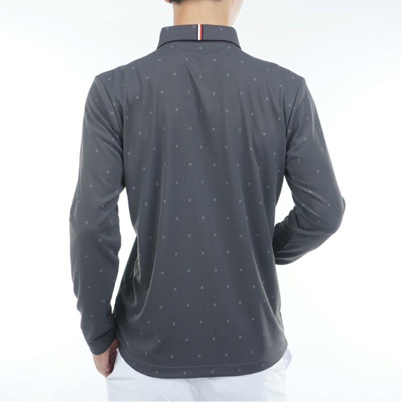 [トミーヒルフィガー]メンズ ロゴ長袖 台衿付きシャツ　チャコールグレー