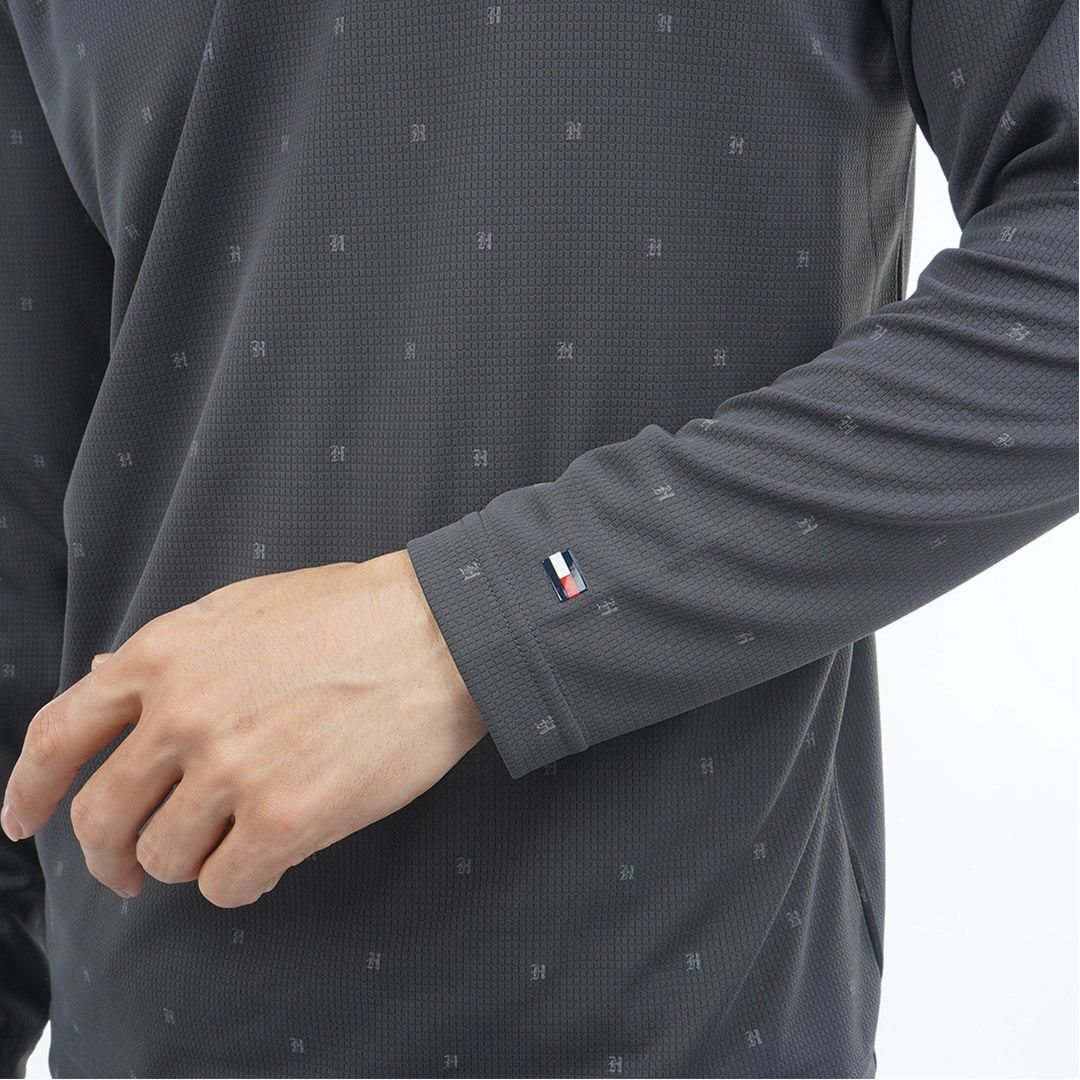 [トミーヒルフィガー]メンズ ロゴ長袖 台衿付きシャツ　チャコールグレー