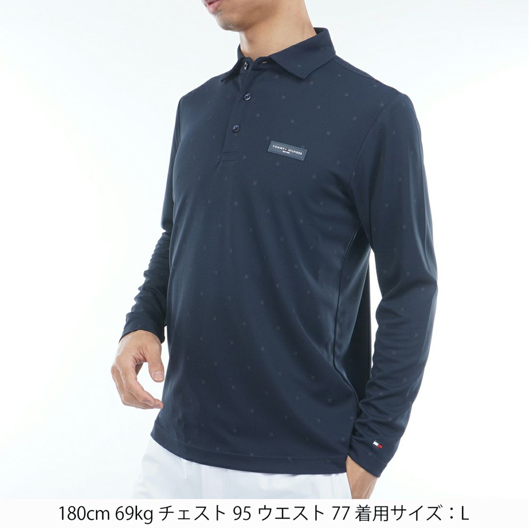 [トミーヒルフィガー]メンズ ロゴ長袖 台衿付きシャツ　ネイビー