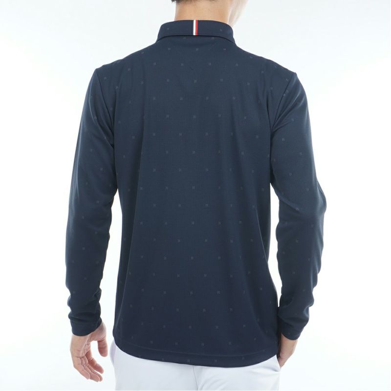 [トミーヒルフィガー]メンズ ロゴ長袖 台衿付きシャツ　ネイビー