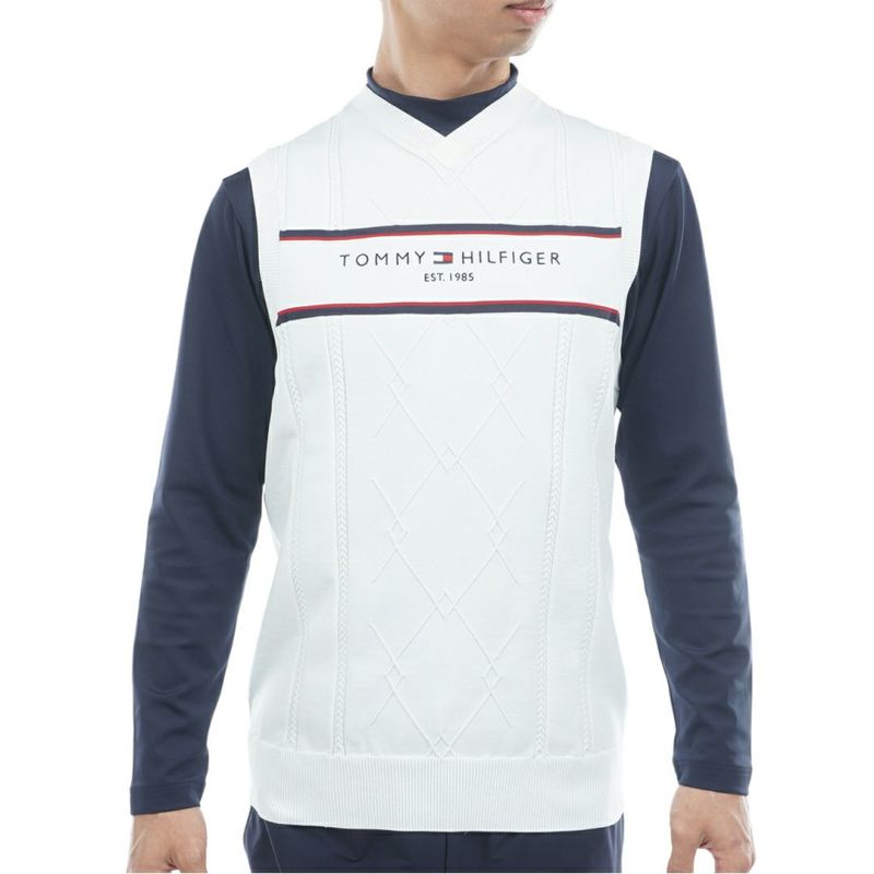 トミー ヒルフィガー ゴルフ Tommy Hilfiger Golf メンズ メンズ ケ-ブル浅Vネック ニットベスト THMA560 詳細1