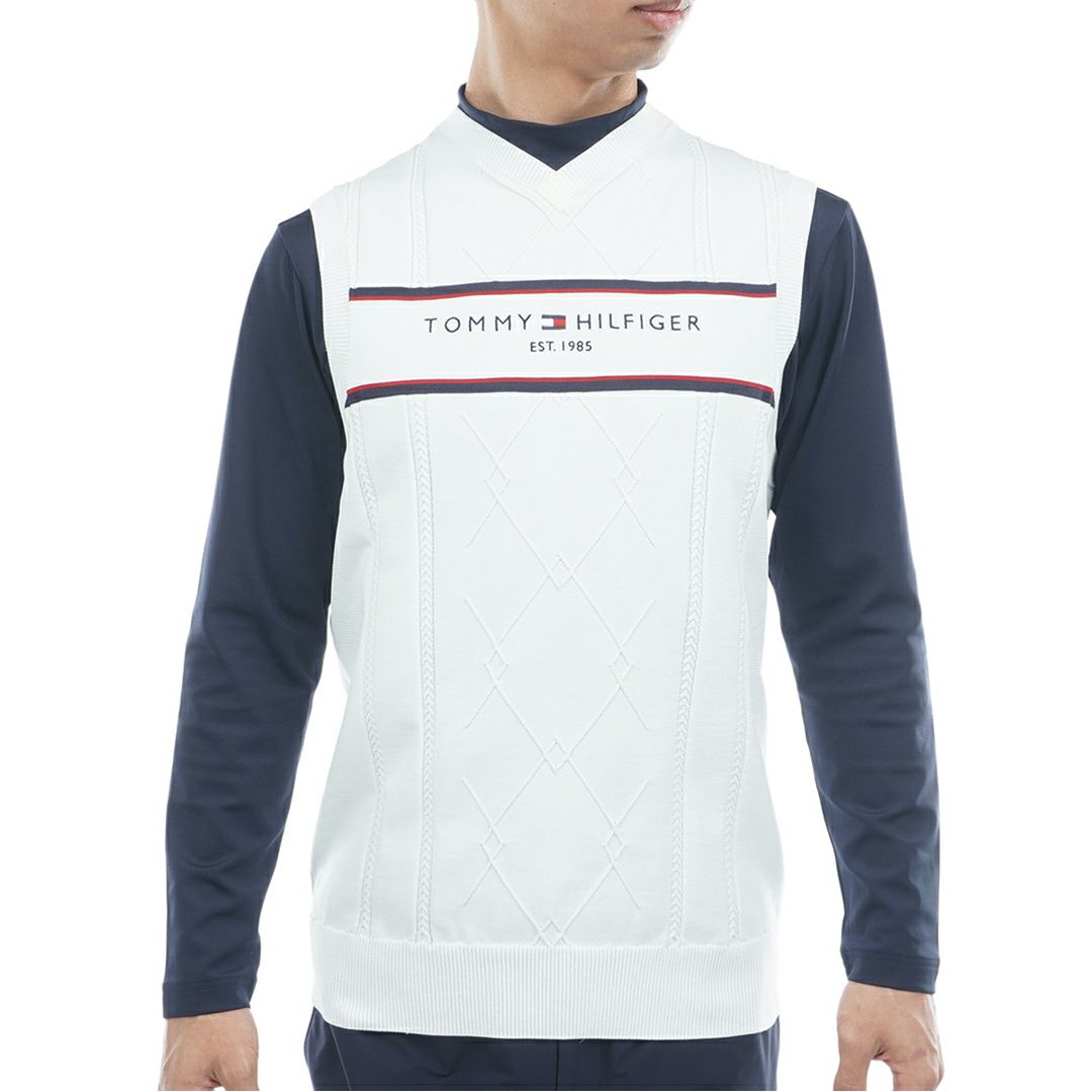 トミー ヒルフィガー ゴルフ Tommy Hilfiger Golf メンズ メンズ ケ-ブル浅Vネック ニットベスト THMA560 詳細1