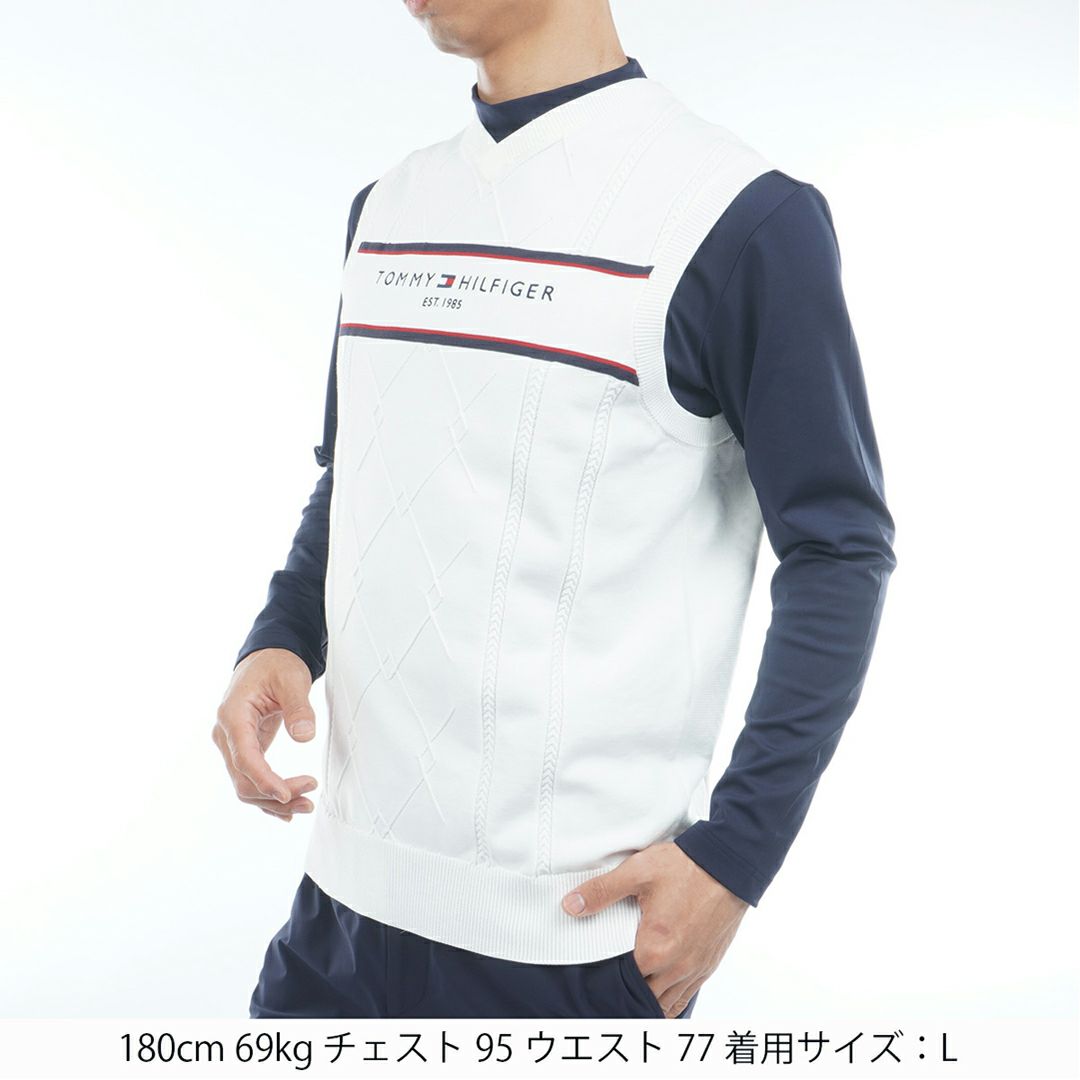 トミー ヒルフィガー ゴルフ Tommy Hilfiger Golf メンズ メンズ ケ-ブル浅Vネック ニットベスト THMA560 詳細2