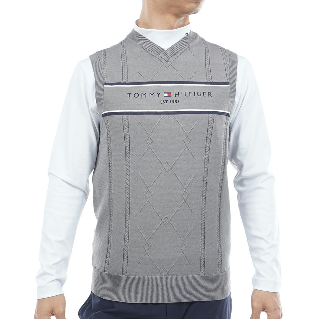 トミー ヒルフィガー ゴルフ Tommy Hilfiger Golf メンズ メンズ ケ-ブル浅Vネック ニットベスト THMA560 詳細4
