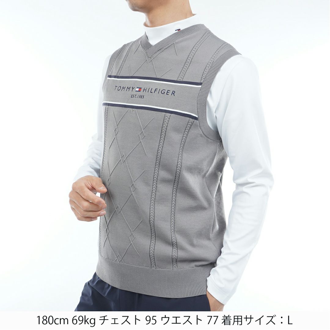 トミー ヒルフィガー ゴルフ Tommy Hilfiger Golf メンズ メンズ ケ-ブル浅Vネック ニットベスト THMA560 詳細5