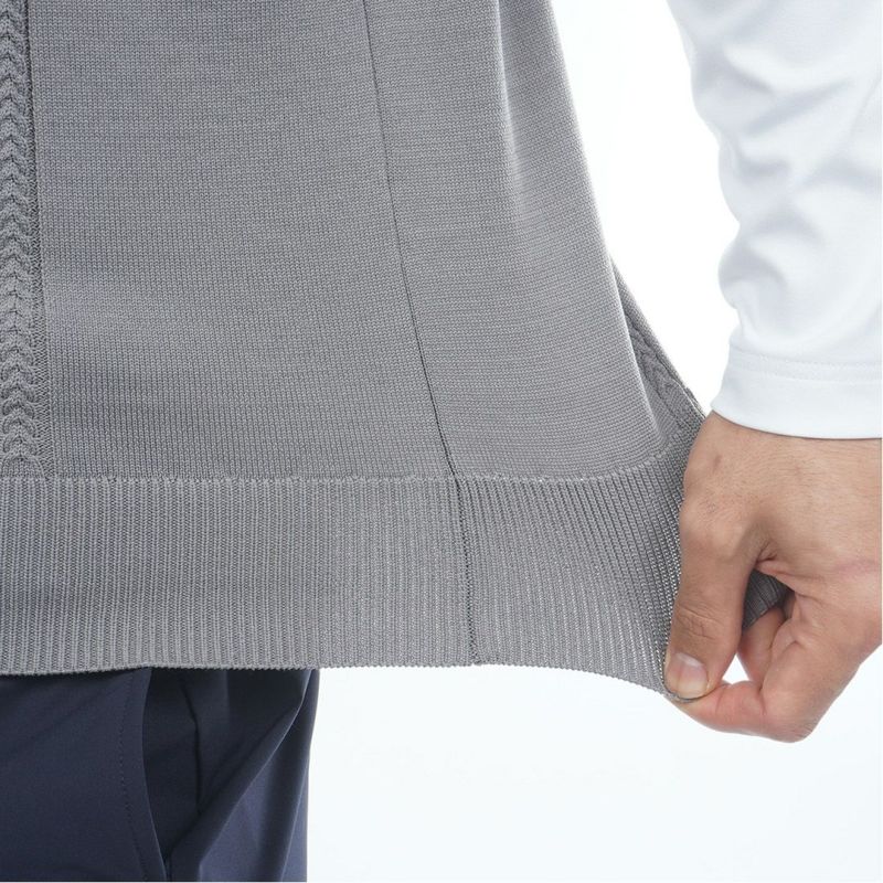 [トミーヒルフィガー]メンズ ケ-ブル浅Vネック ニットベスト　グレー