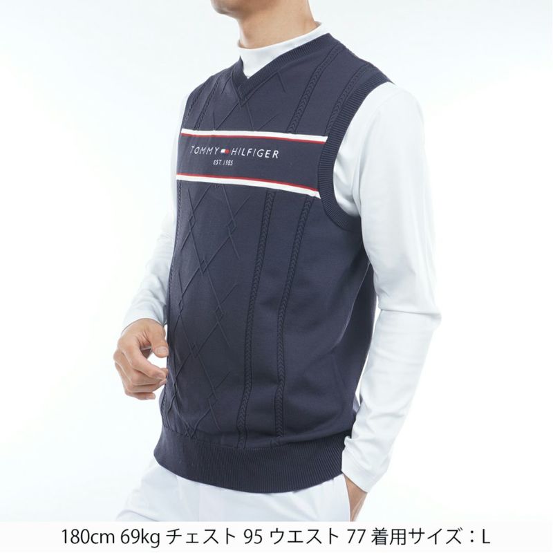 トミー ヒルフィガー ゴルフ Tommy Hilfiger Golf メンズ メンズ ケ-ブル浅Vネック ニットベスト THMA560 詳細14